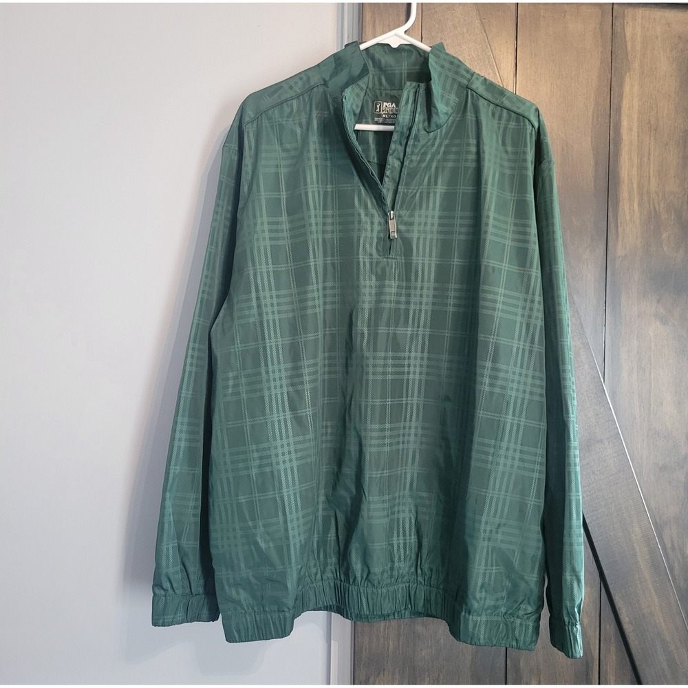 PGA TOUR Windbreaker‎ Mens XL Green Plaid Quarter Zip Pullover Jacket NWT